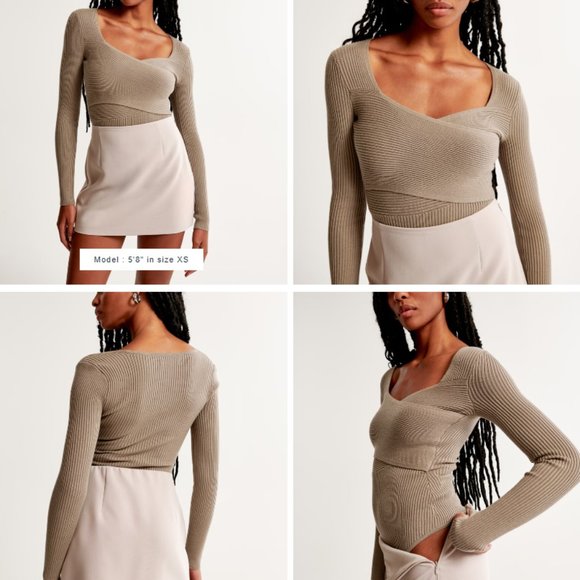 Abercrombie & Fitch Tops - Abercrombie & Fitch Brown Longsleeve LuxeLoft Wrap Bodysuit Sweater, Size XS